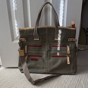 Clava Olive Green Tote Bag with Red Accents